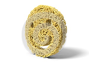 Noodle in shape of smiley face. curly spaghetti for cooking. 3d illustration