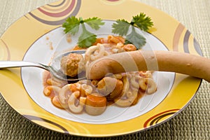 Noodle soup with frankfurter