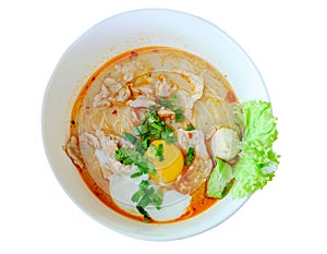 Noodle soup hot spicy pork egg vegetable