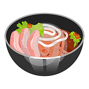 Noodle soup with sliced pork color icon