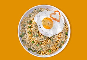 Noodles with egg omelet, and Greenpeace a bowl