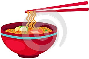 Noodles food with chopsticks photo