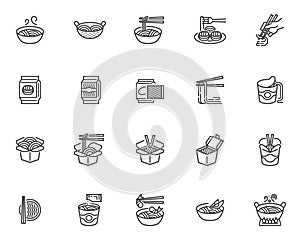 Noodles food line icons set