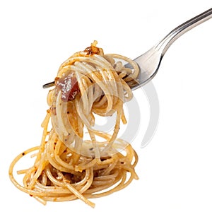 Noodles on fork isolated on transparent background