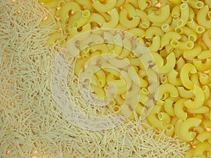 Noodles and pasta horns. Non-solid wheat products