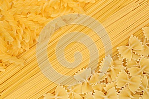 Noodles pasta spaghetti penne rigate background