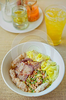 Noodles pork dumplings,spicy soup thai style