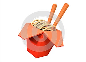 noodles in a red box on a white background 3d rendering