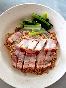 Noodles with roasted pork belly