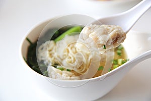 Noodles and shrimps dumplings Chinese food