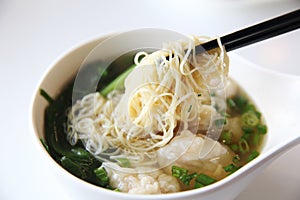 Noodles and shrimps dumplings Chinese food