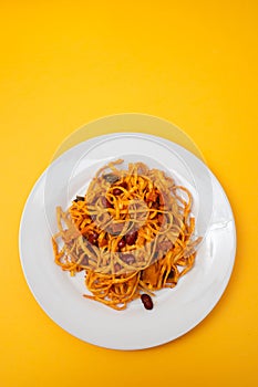 Noodles Tai style mixed with spicy tomatoes and meat