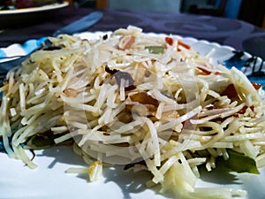 NOODLES WITH VEGETABLES SERVED AS AN EVENING SNACK