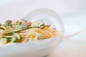 Noodles with zucchini and shrimps