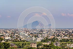 Noon aerial view of the Yilan Plain with Guishan Island