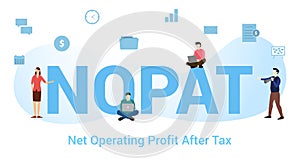 Nopat non operating profit after tax concept with big word or text and team people with modern flat style - vector