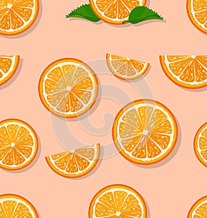 Oranges slices on a white background seamless pattern