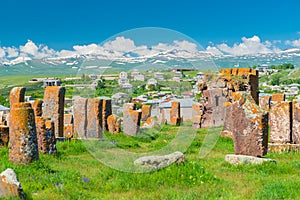 Noratus cemetery of Armenia sight with stone khachkars