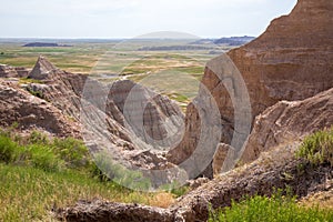 Norbeck Pass at Fossil Exhibit Trailhead in Badland national park during sunny summer. Badland landscape South Dakota