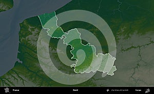 Nord highlighted, France. Physical