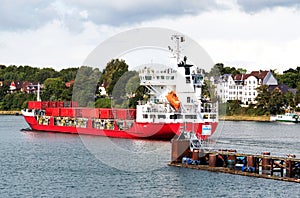 Nord-Ostsee-Kanal with cargo ship in Kiel-Holtenau, Germany