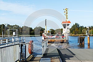 Nord-Ostsee-Kanal with ferryship near Rendsburg, Germany