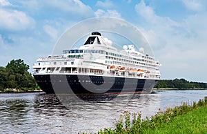 Nord-Ostsee-Kiel-Canal with passenger ship near Rendsburg, Germany