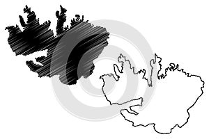 Nordaustlandet island Kingdom of Norway, Svalbard map vector illustration, scribble sketch North East Land map