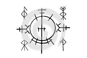 Nordic celtic runes, set norse protection symbols in doodle style, amulet, witchcraft signs on white background.