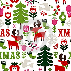 Nordic Christmas Seamless Pattern Background