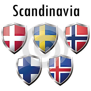 Nordic countries flags icons on white background