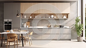 Nordic Elegance - A Tranquil Fusion of Modernity and Nature in this AI-Rendered Nordic Contemporary Kitchen Illustration -