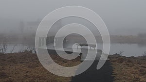 Nordic house community center in Reykjavik Iceland, shrouded in fog