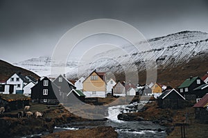 Nordic houses in Eysturoy, Faroe Islands, Denmark