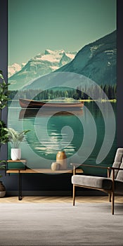 Nordic Lake Wall Mural: Rustic Canoe Print With Subtle Irony