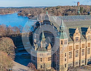 Nordic Museum, Nordiskamuseet in Djurgarden, Stockholm. Aerial view photo