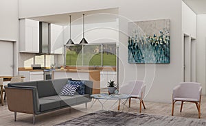 Nordic open living room 1 3D Rendering 3D Illustration photo