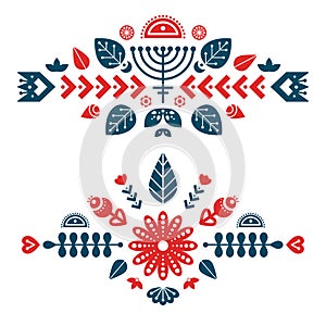 Nordic ornaments, folk art pattern. Two decorative composition.