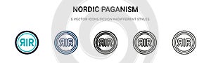 Nordic paganism icon in filled, thin line, outline and stroke style. Vector illustration of two colored and black nordic paganism