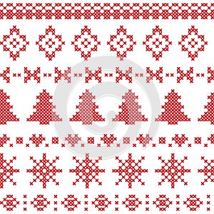 Nordic pattern with Christmas elements stitched in red