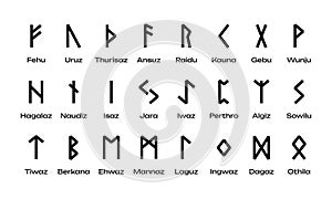 Nordic runes. Scandinavian runic futhark alphabet, ancient celtic viking writing letters old mystical esoteric symbols