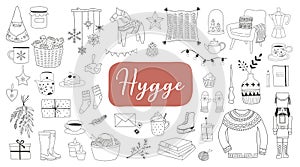 Nordic, Scandinavian winter elements and Hygge concept design, Merry Christmas card, banner, background