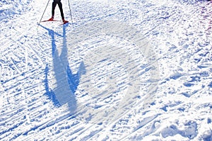 Nordic ski skier on the track in winter - sport active photo with space for your montage - Illustration picture for winter game