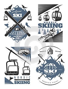 Nordic Skiing Emblem Design Set