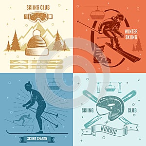 Nordic Skiing Retro Style Emblems