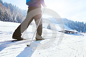 Nordic skiing, winter holidays in Alps, cross country skier