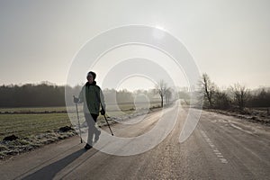 Nordic Walking in the backlight