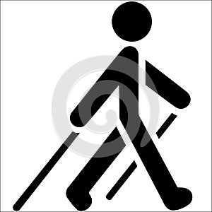 Nordic walking black icon on white background