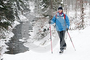 Nordic walking in snow