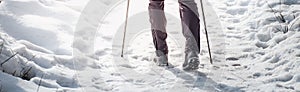 Nordic walking on snow in winter. photo